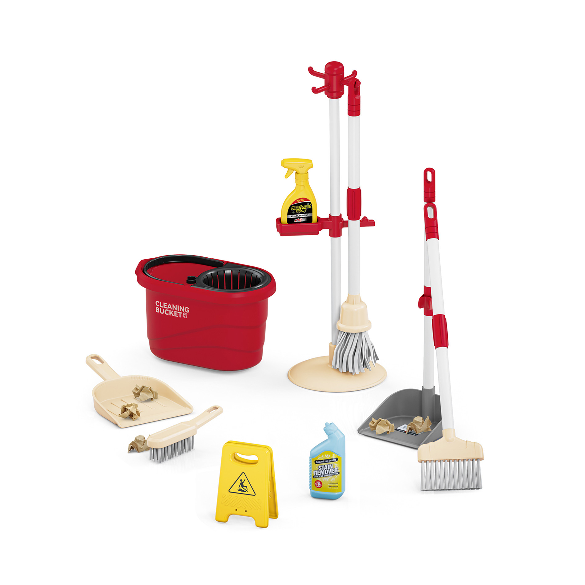 Cleaning kit with bucket and mop